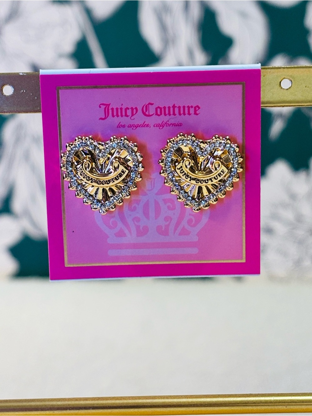 Juicy Couture Gold Heart Crystal Halo Earrings NWT